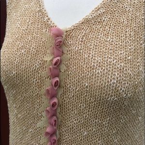 Designer Top Rose Accents open Knit Sleeveless